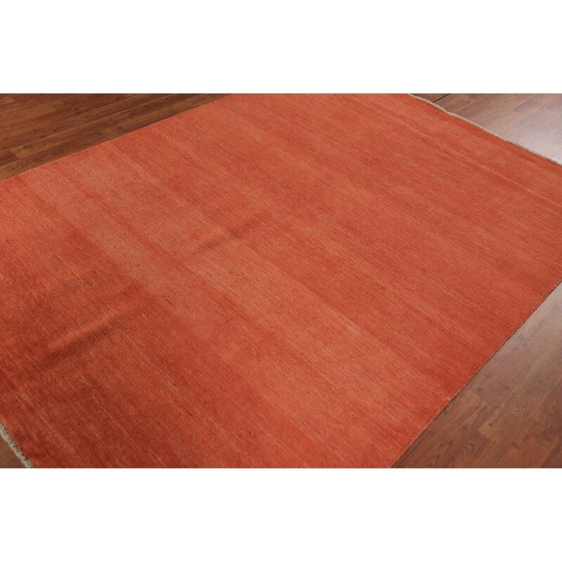 Orange Solid Gabbeh Modern Area Rug Handmade Wool Carpet - 5'7" x 7'7"