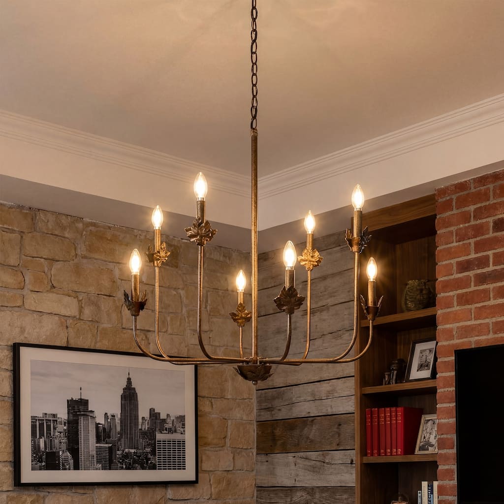 8-Light Retro Industrial Chandelier with Adjustable 60'' Chain - 27.6'' W × 27.6'' D × 99'' H