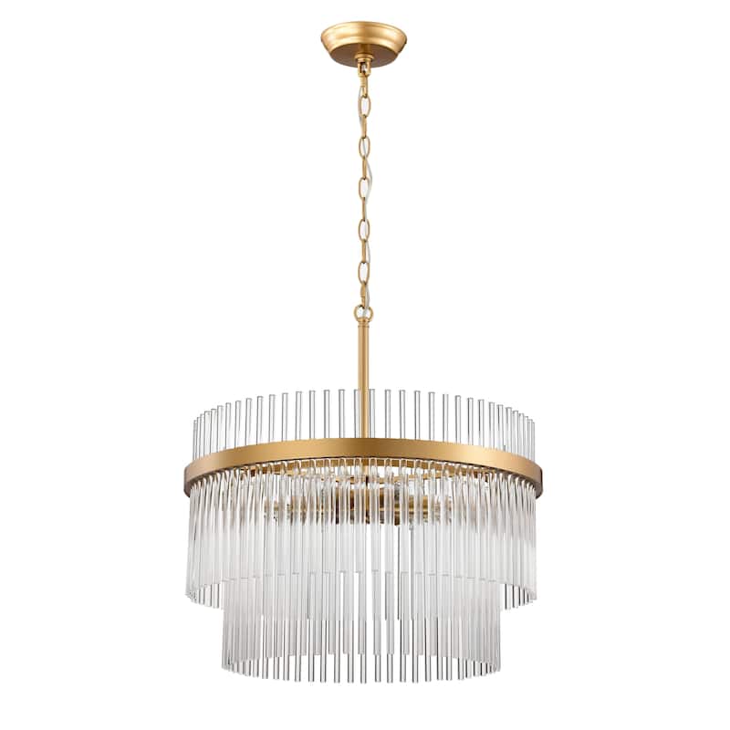 Casandra Glossy Bronze Two-Tier Crystal Glass Bar Round Chandelier - 20 inches in diameter x 19.5 inches H