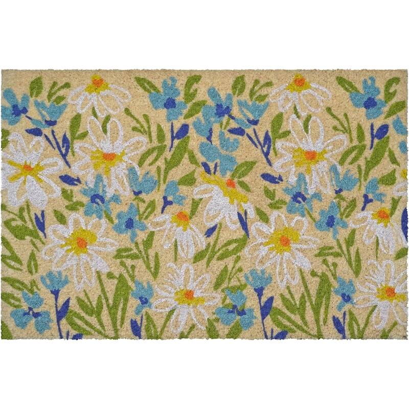 HomeRoots 18" X 30" Brown Light Blue And Green Floral Outdoor Coir Door Mat - 18.00' X '30.00