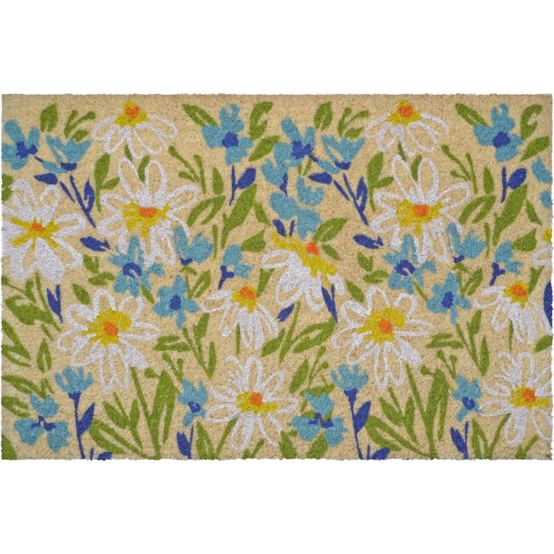 HomeRoots 24" X 36" Brown Light Blue And Green Floral Outdoor Coir Door Mat - 24.00' X '36.00