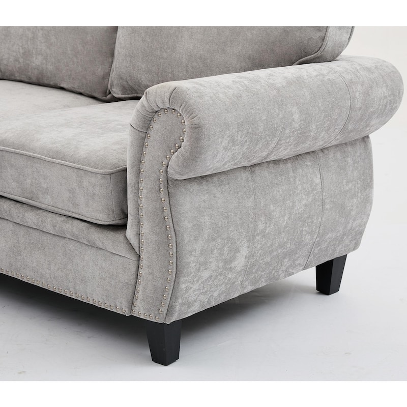 109.5" Chenille 6-Seater L-Shaped Sectional Sofa with Rivets Decorated Rolled Armrests,Cushions, and Wood Frame