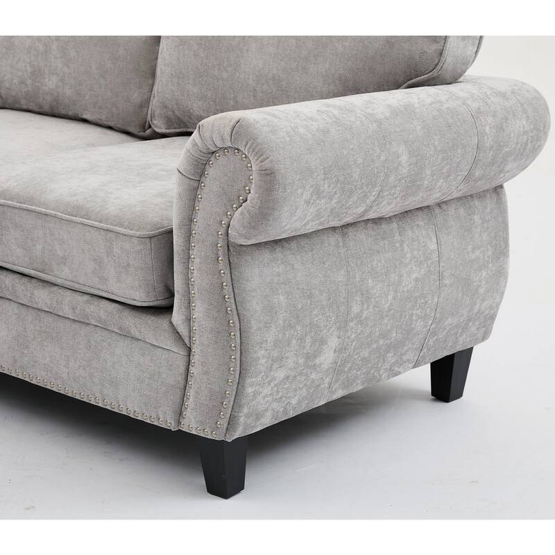 109.5" Chenille 6-Seater L-Shaped Sofa with Rolled Armrests