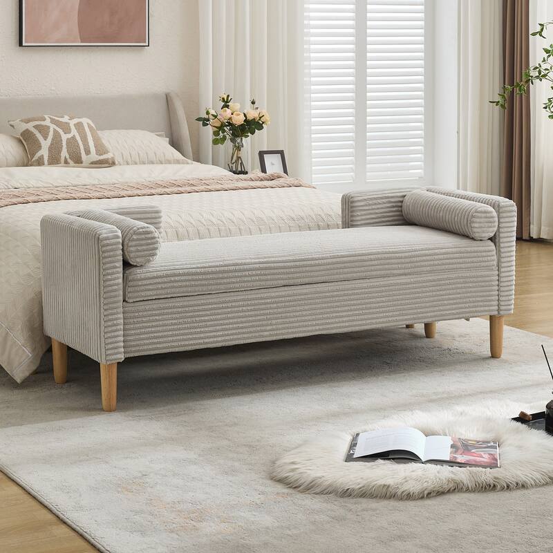 65.4"W End of Bed Storage Bench,Modern Ottoman Bench with Arms and Pillows