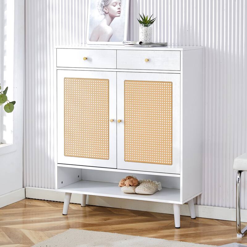 Modern minimalist Storage Cabinet, Japanese rattan shoe Cabinet, bed top Cabinet, small home furniture. - White