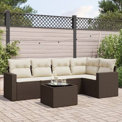 vidaXL Garden Sofa Set Brown PE Rattan Medium Adjustable Feet - 21.7 x 21.7 x 14.6