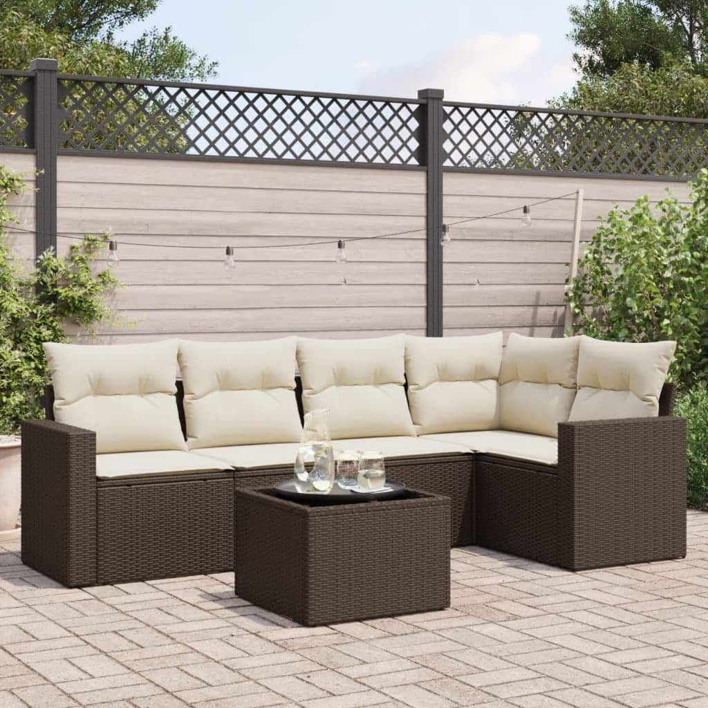 vidaXL Garden Sofa Set Brown PE Rattan Medium Adjustable Feet - 21.7 x 21.7 x 14.6