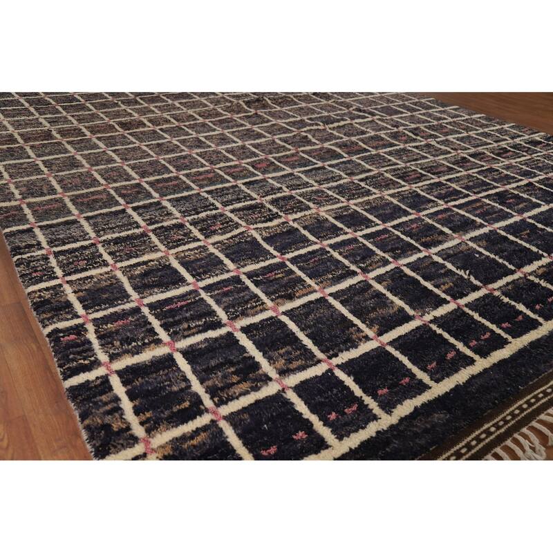 Checkered Moroccan Oriental Large Area Rug Hand-Knotted Wool Carpet - 10'0" x 15'0"
