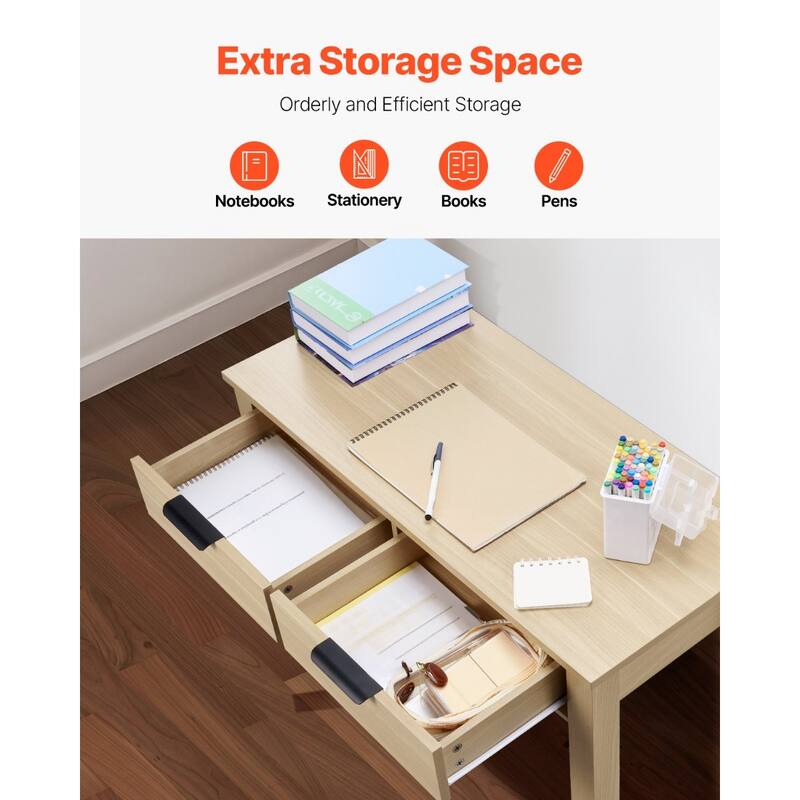 Kids Desk with Drawers Light Wood Study Table for Bedroom and Office - 34.25 x 15.55 x 29.57 in