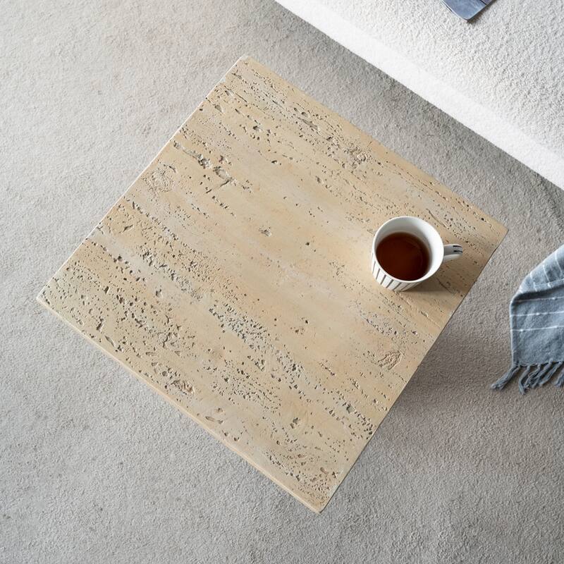 Cement Square Side Table with Pedestal Base