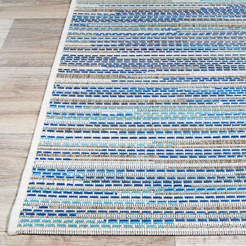 Samantha Cannes Azure Blue Ivory Indoor Outdoor Area Rug