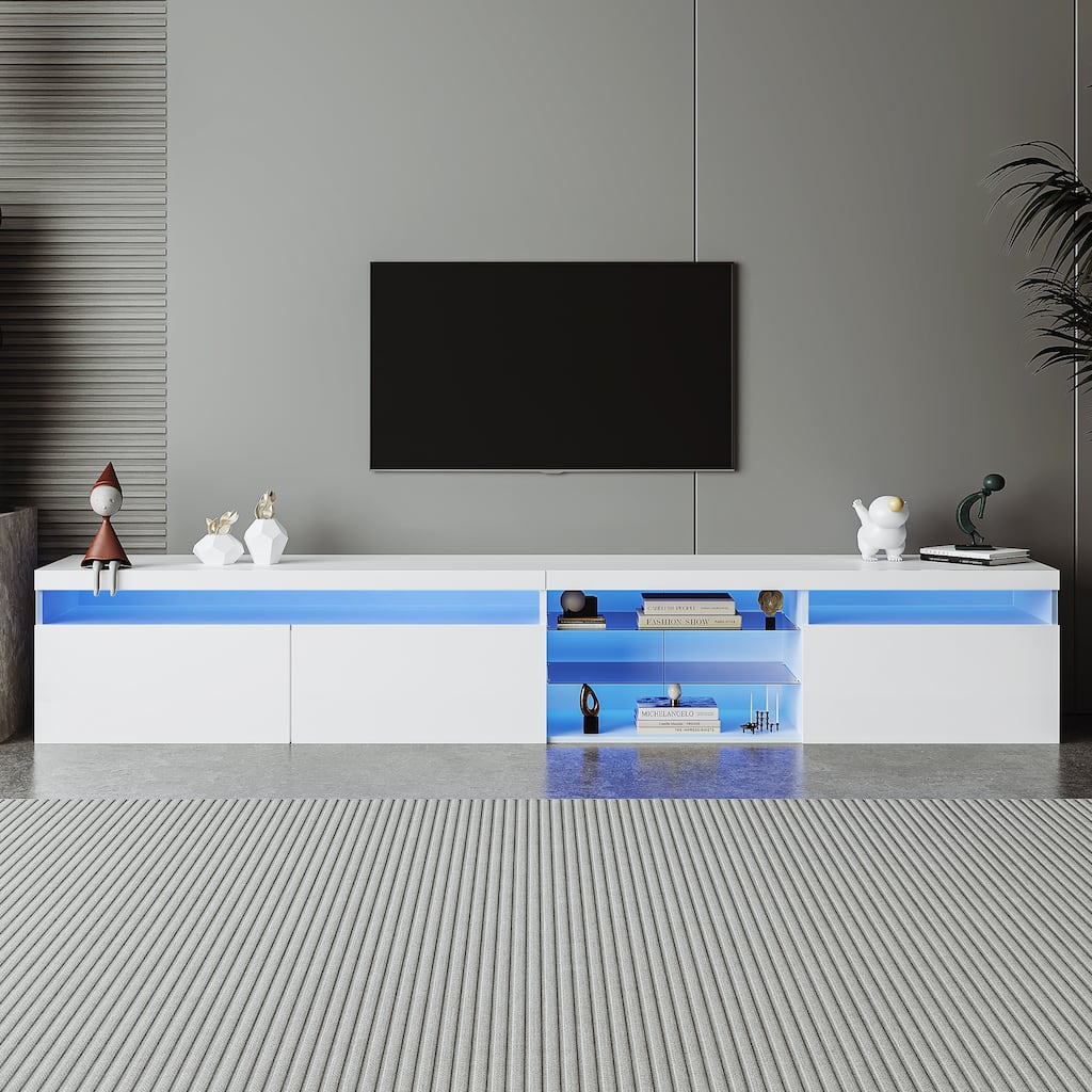 Versatile TV Cabinet Media Console TV Stand with Built-in LED Lights, Living Room Floor Storage Cabinet