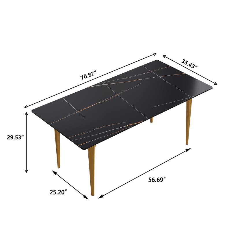 71" Modern Simply Marble Dining Table, Rectangular Sintered Stone Top and Carbon Steel legs