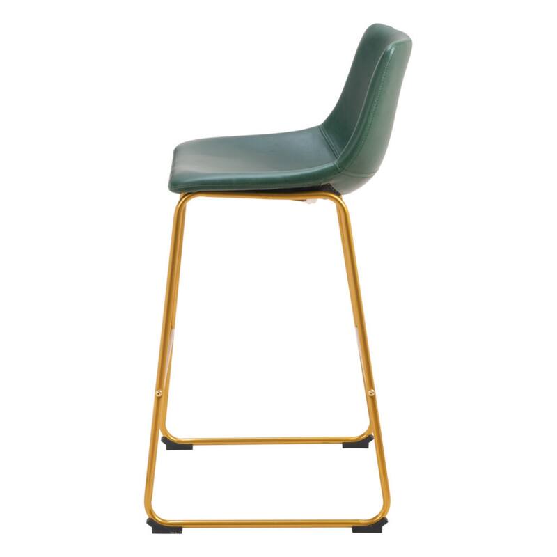 Green Faux Leather Bar Stools Set of 2 Gold Powder-Coated Frame 28.5" High Seating for Home Bar - 39.4”H x 19.7”W x 21.3”D