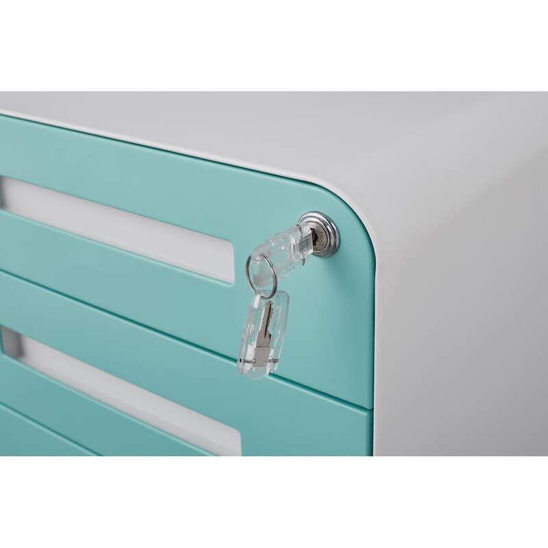 3-Drawer Locking Mobile File Cabinet with Wheels, Metal Home Office Storage Cabinet with Pencil Tray & Hanging Bars
