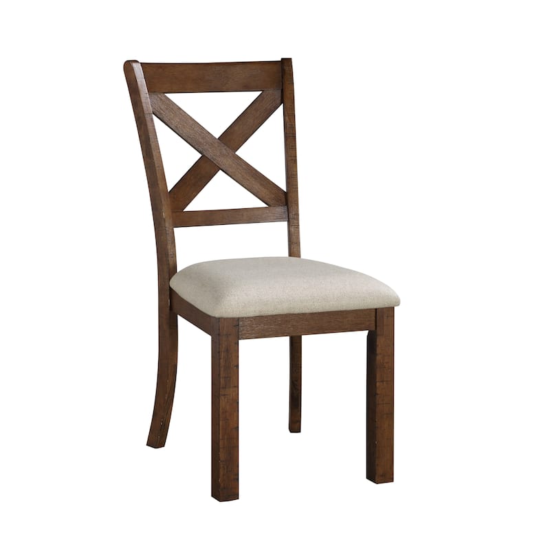 Transitional Style Brown Finish Side Chairs Set Beige Fabric Upholstered Seat Dining Furniture