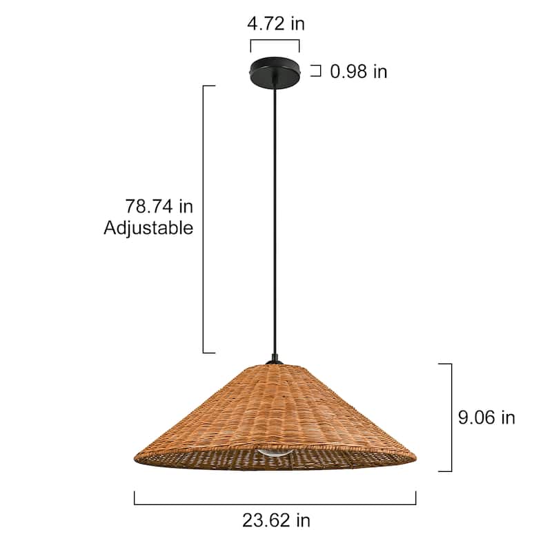 1-Light Farmhouse Straw Hat Hand Woven Chandelier with Natural Rattan Shade