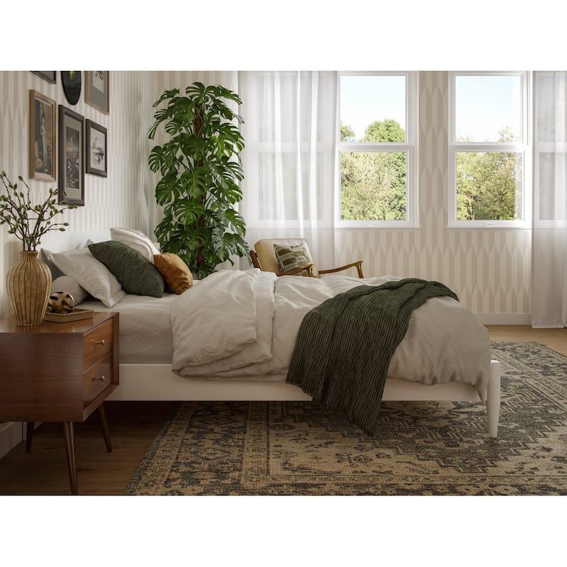Modern Low Profile Platform Bed - Solid Wood Bed Frame with USB Ports - Full Size Bed