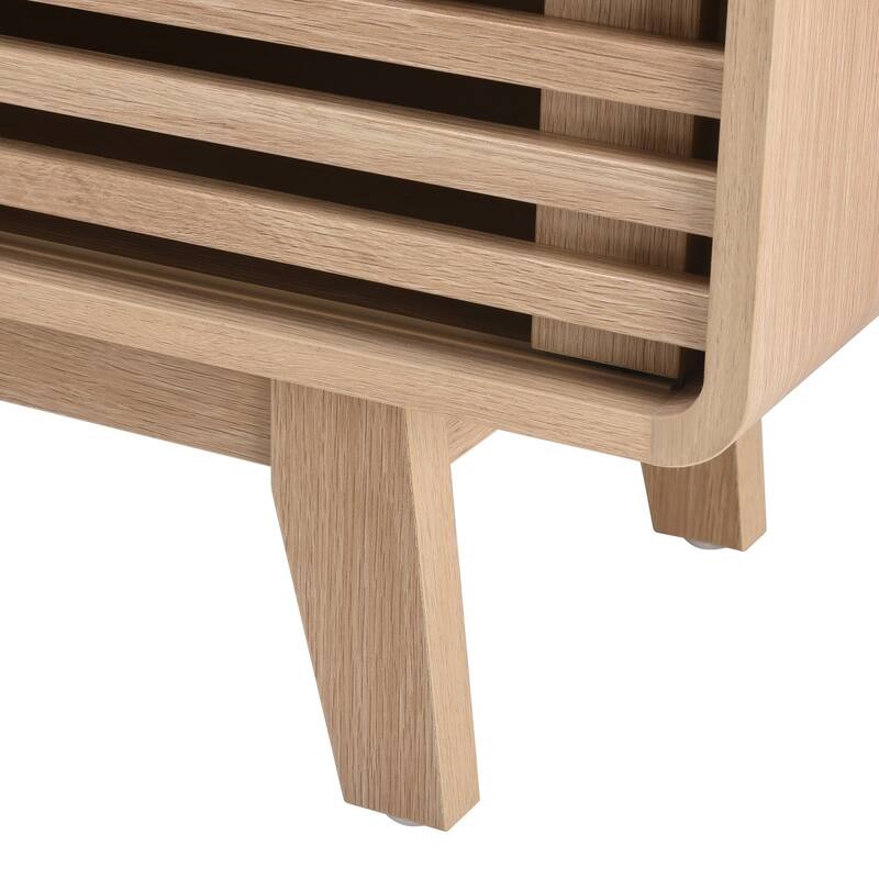 Mid-Century Modern TV Stand for TV Up to 59" with Sliding Slatted Door
