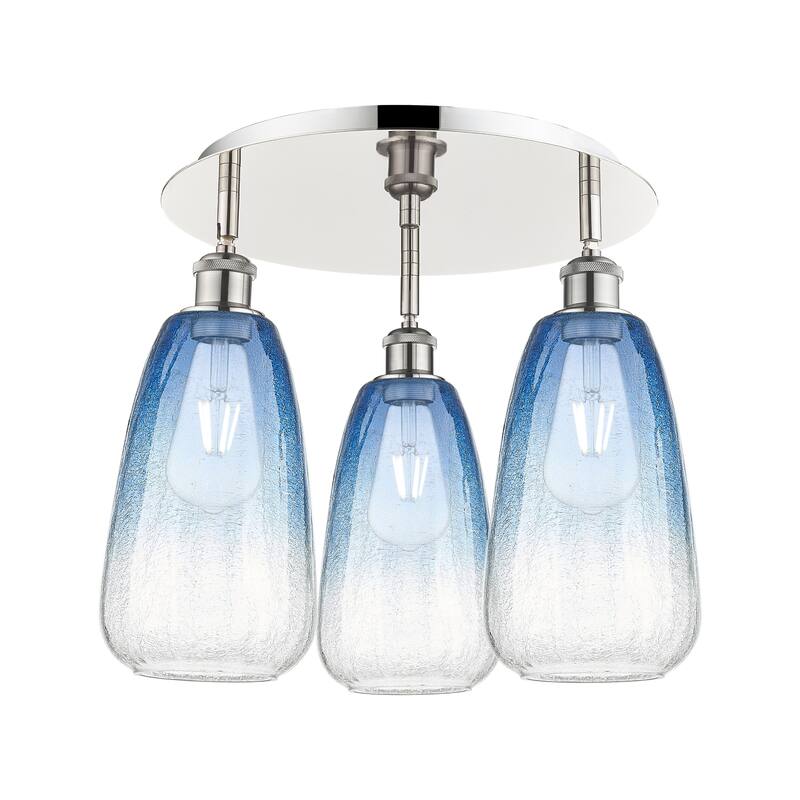 Innovations Lighting Endless Possibilities Ballston - Brookhaven Almond - 3 Light 18" Flush Mount - Polished Nickel/Sapphire Blue