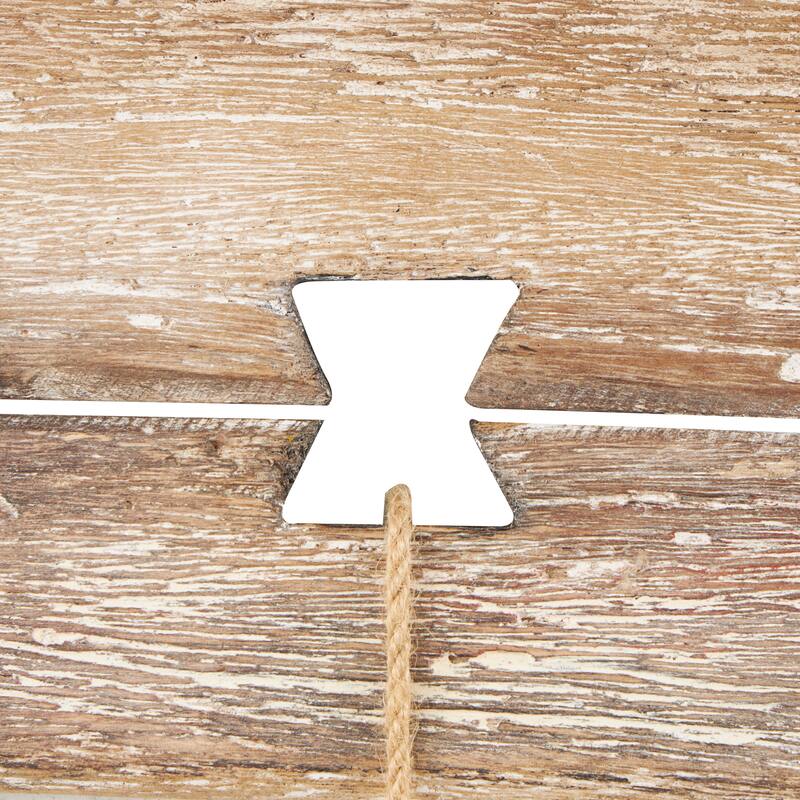 Brown Wood Whitewashed 4 Hanger Anchor Home Wall Hook with Hanging Rope and Bronze Metal accents (Set of 2)