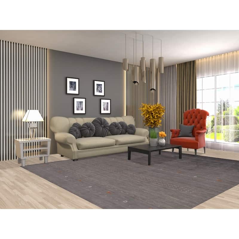 Gray & Brown Striped Gabbeh Indian Area Rug Handmade Wool Carpet - 8'2"x 9'6"