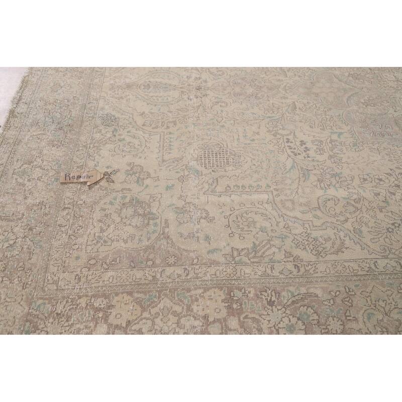 Hand Knotted Oriental 100% Wool Carpet Traditional Floral Beige & Ivories Tabriz Area Rug - 12' 5'' X 9' 8''