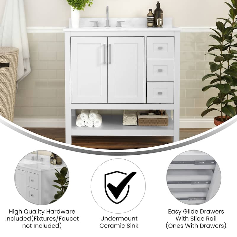 Modern Freestanding Bath Vanity with Sink, Open Storage, and Drawers