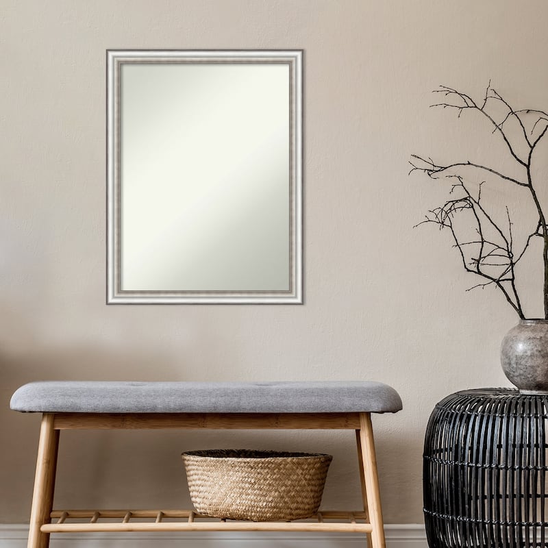 Non-Beveled Bathroom Wall Mirror - Salon Silver Narrow Frame - Salon Silver Narrow