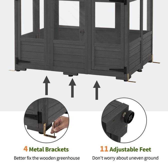 MCombo Wooden Greenhouse, Outdoor Greenhouse with Adjustable Roof Vent and 8 Lockable Door, 48" x 38.8" x 83.9" , 0851