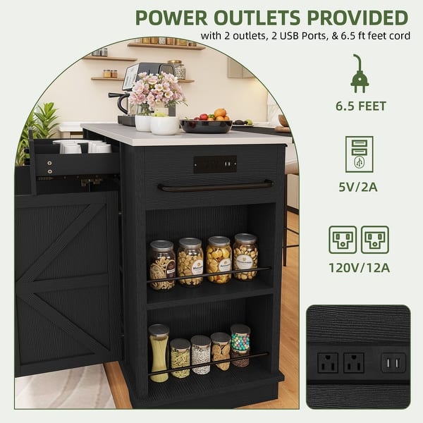Moasis Rolling Kitchen Island Cart Storage Cabinet with Stainless Steel Top and Power Outlet