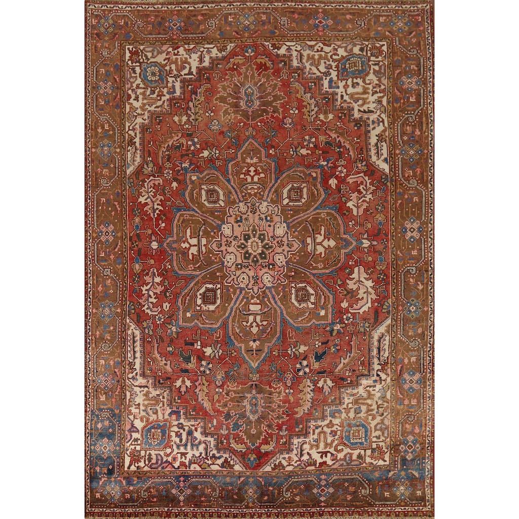Heriz Persian Vintage Area Rug Handmade Wool Carpet - 7'7"x 10'6"