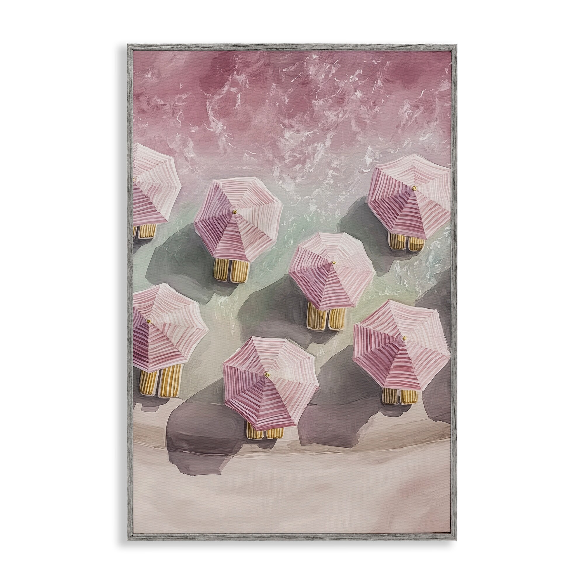 Stupell Aerial Pink Beach Umbrellas Framed Giclee Art Design By Annabelle Hall