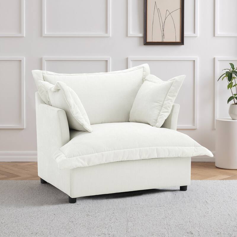 Upholstered Chenille Arm Club Chair Cloud corner cahir - Beige - Arm Chairs