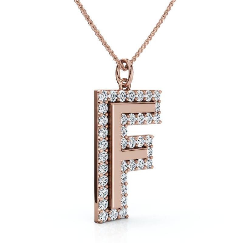 Bliss Diamond F Initial Diamond Pendant 1 1/3Ct TW 1" Tall Gold Women's Necklace Lab Grown - Rose
