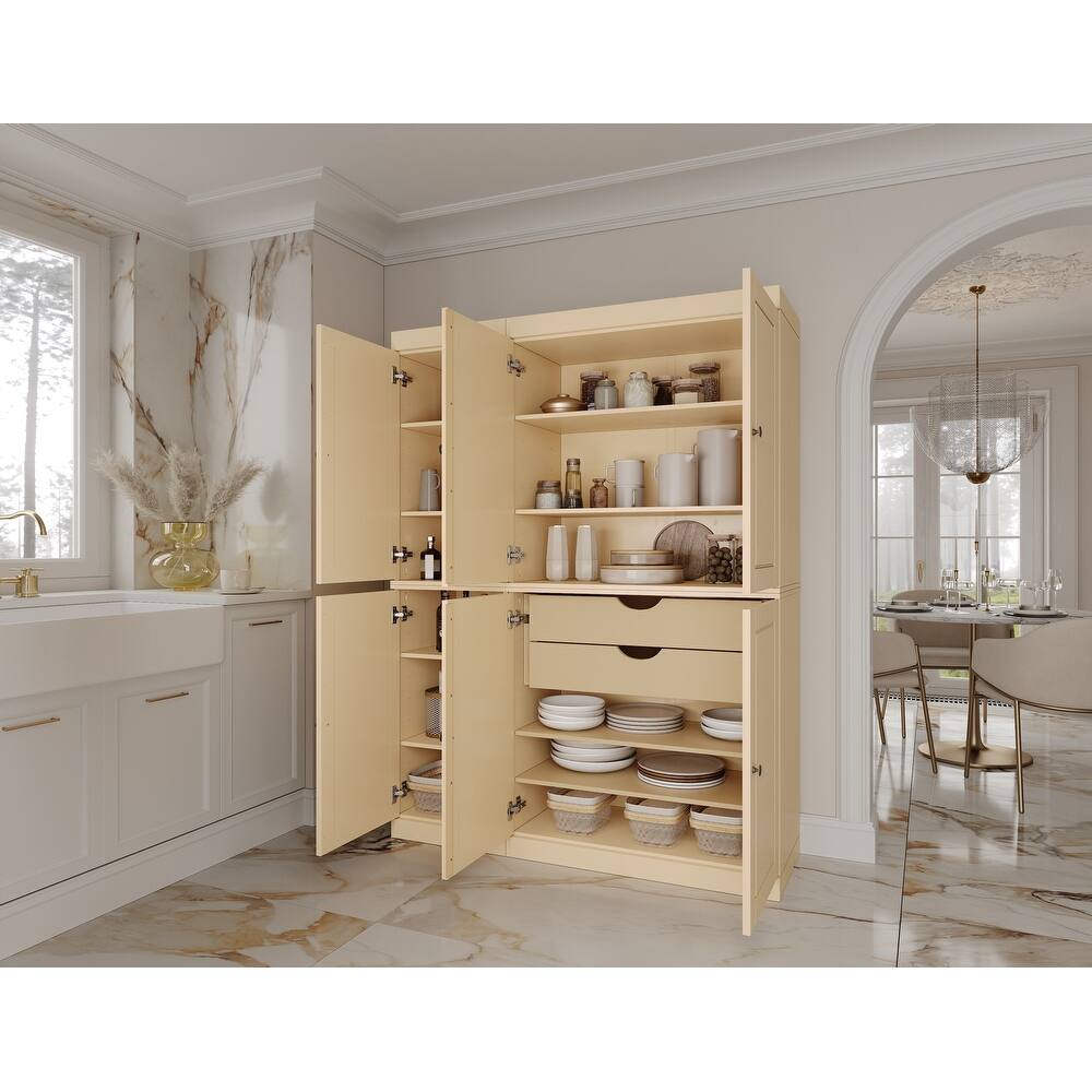 Palace Imports 100% Solid Wood Pantry Cabinet, Raised Panel Doors, 2 Drawers, Adjustable Shelves, 48.5" Wide, 71.5" Tall
