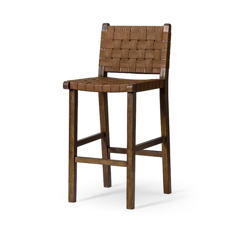 Maven Lane Noah Kitchen Dining Stool with Vegan Leather - Aged Brown - Bar Height