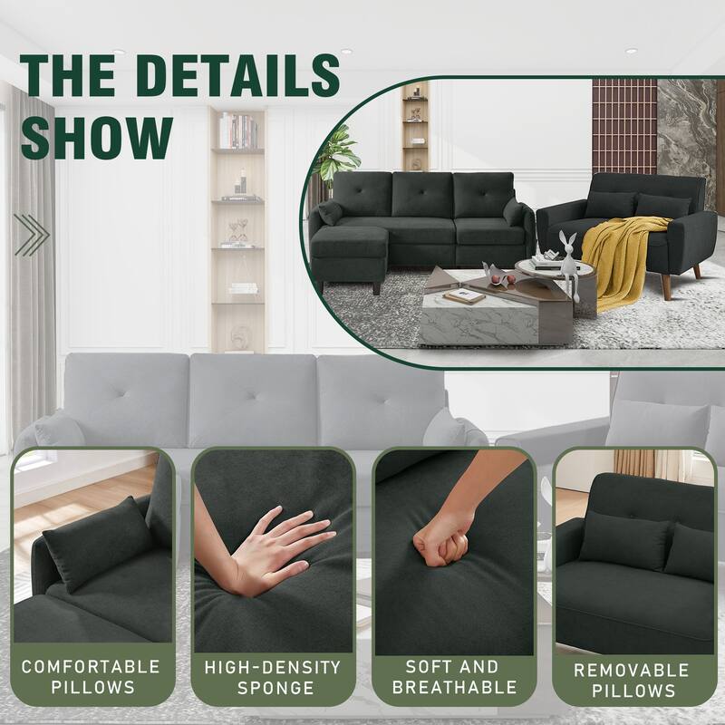 3 Pieces Living Room Set with Storage Ottoman