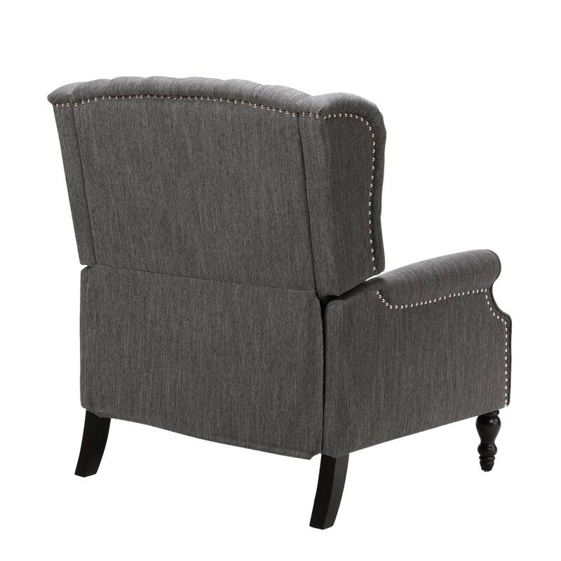 Oversized Wingback Push-Back Recliner with Footrest, Tufted Back, Nailheads