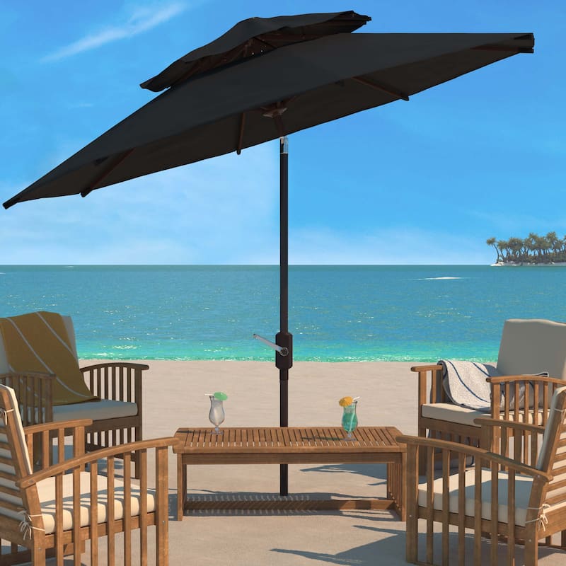 SAFAVIEH Outdoor Jayleen 9Ft Double Top Market Umbrella - Black