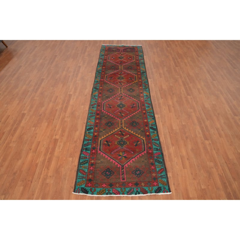 Hand Knotted Oriental 100% Wool Carpet Traditional Tribal Red Ardebil Runner Rug - 12' 7'' X 3' 6''