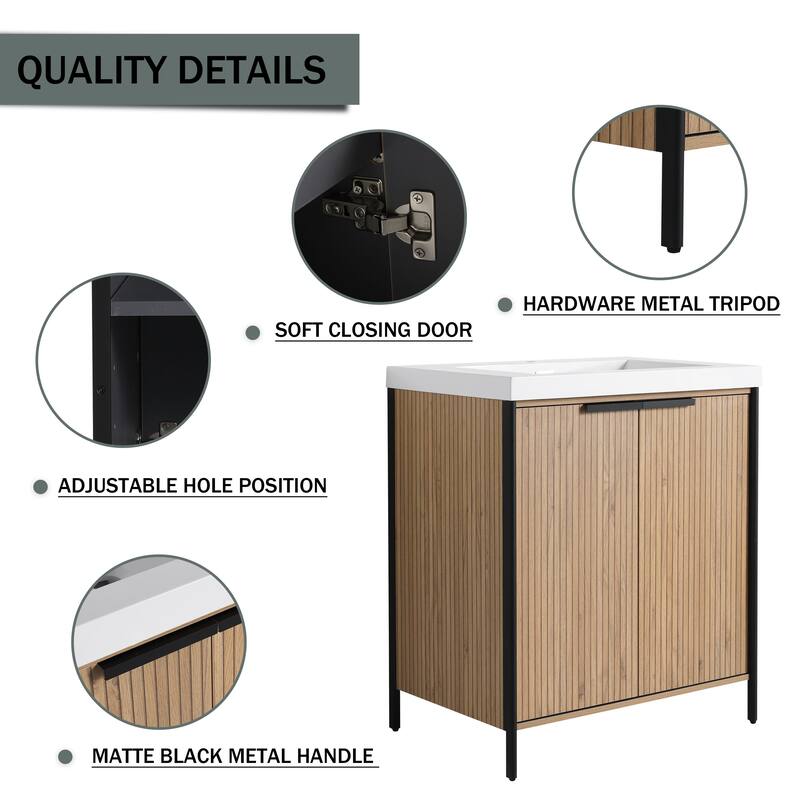 59-inch Double Sink Bathroom Vanity with Adjustable Shelves, Soft-Close Hinges, Resin Basin