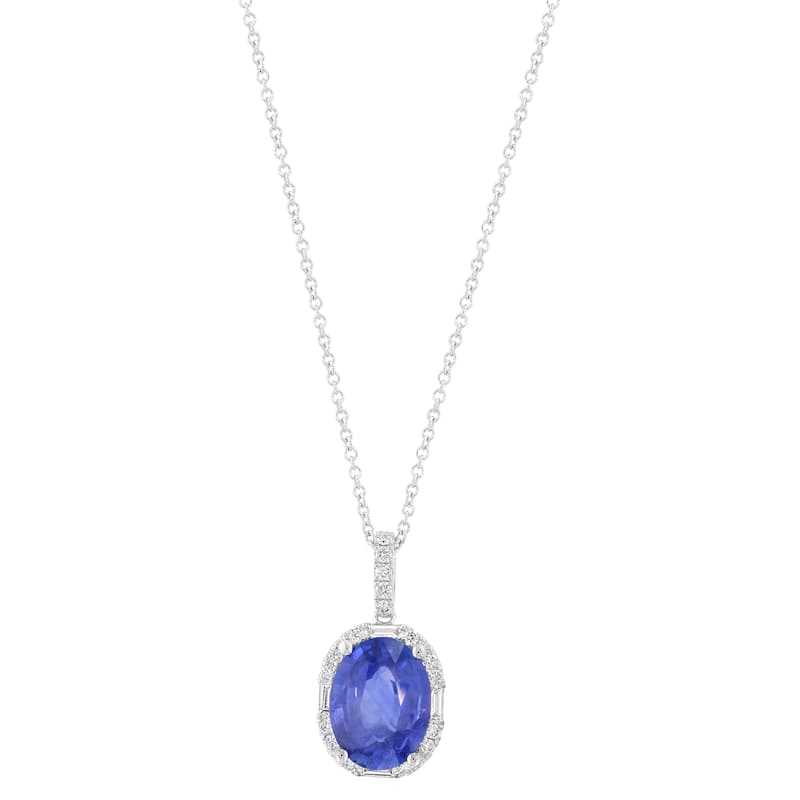 EFFY 18K Gold Diamond Natural Sapphire Oval Pendant Necklace