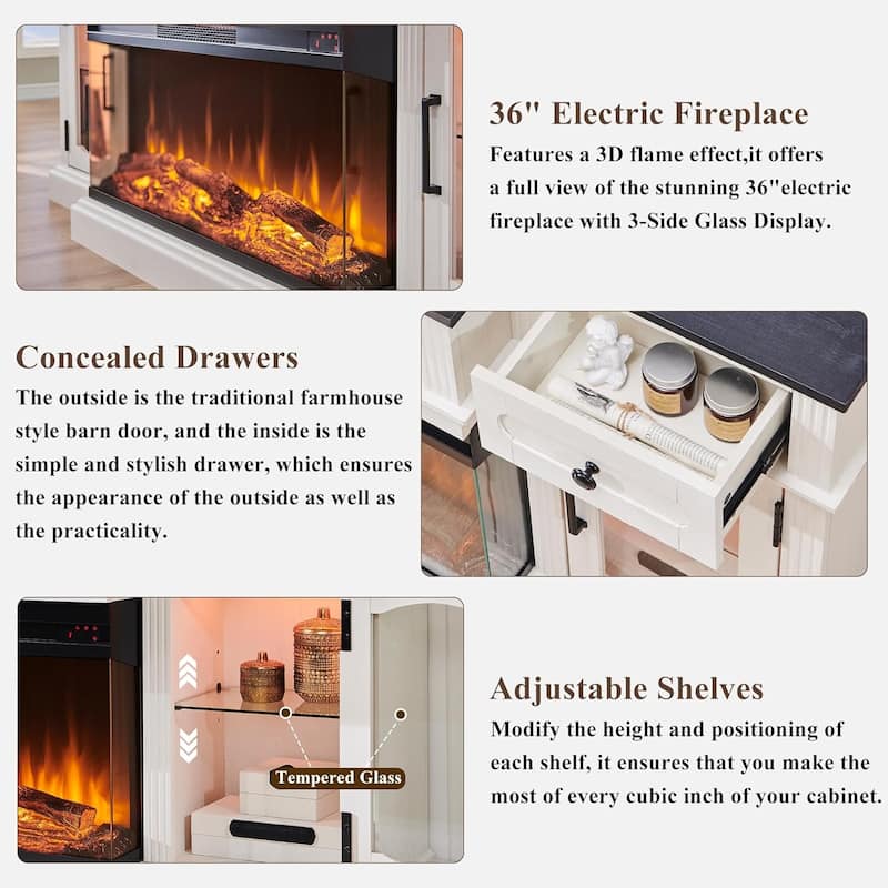 Farmhouse Electric Fireplace TV Stands up to 80", Entertainment Center