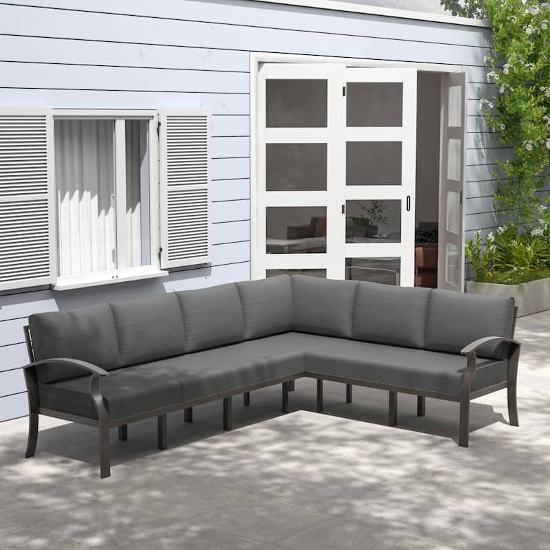 Aluminum Patio Furniture Set with FirePit Ottomans Swivel Chairs,Sectional Sofa with Thick Seat Cushions for Porch Garden