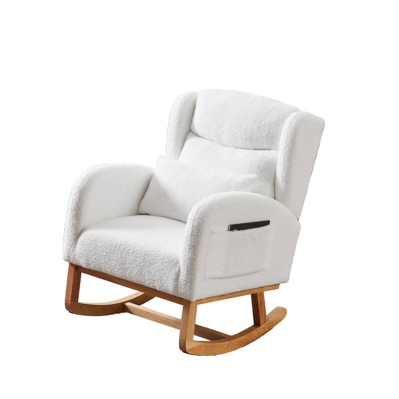 Modern Accent Rocking Chair with Pillow, High Backrest Arm Chair Accent Chair Glider Lounger with 2 Side Pockets for Living Room