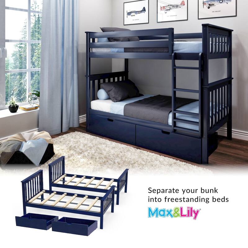 Max and Lily Twin Bunk Bed with Storage Drawers