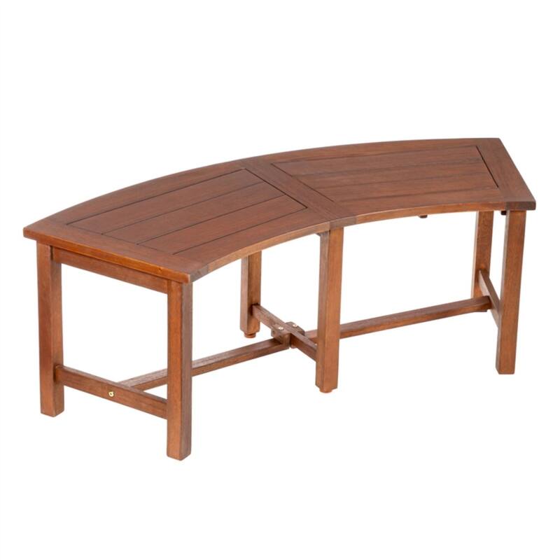 51 in. Natural Wood Curved Eucalyptus Slatted Backless Bench - 51.6x18.1x21.7