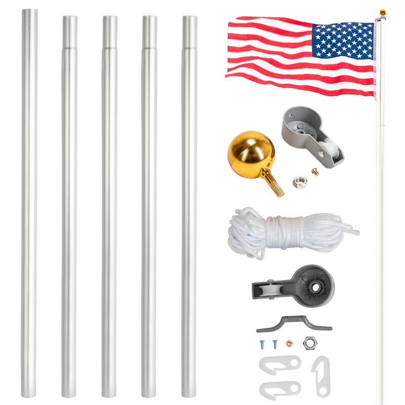 25ft Outdoor Sectional Halyard Pole US America Flag Flagpole Kit