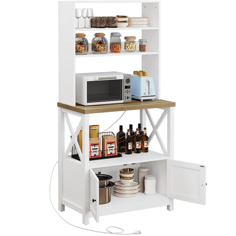 Moasis 5 Tier Kitchen Bakers Rack with Storage Shelves Microwave Oven Stand Kitchen Shelf Organizer - White